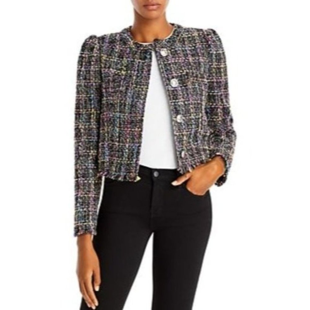 AQUA Aqua Puff Sleeve Multi-Color Tweed Jacket - NWT - Size XS